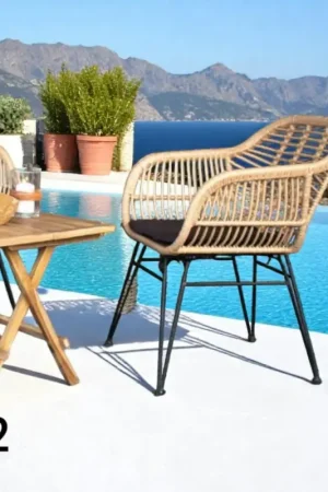 Achat Immédiat Chaise de jardin en rotin synthétique avec accoudoirs et coussin d'assise (lot de 2) IBIZA