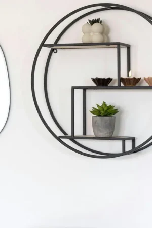 Offre Spéciale Etagère murale ronde en métal noir Ø62 cm TALLINN