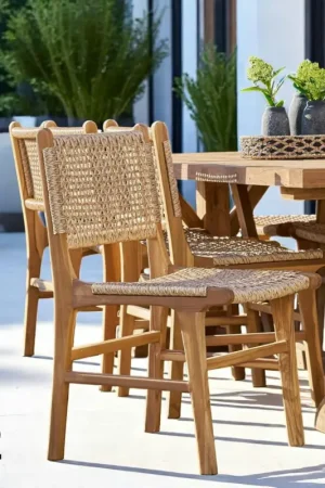 Chaise de jardin en teck et résine tressée (lot de 2) MENDOZA Prix Cassé