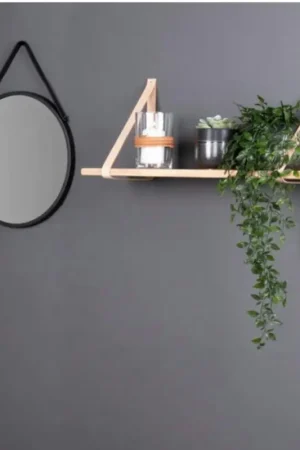 Top Vente Etagère murale en bois et cuir brun 120 cm TALLINN