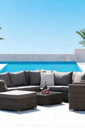 Salon de jardin en rotin synthétique gris (8 éléments) MENDOZA Commander Vite