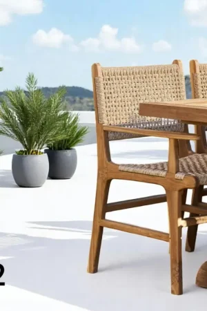 Achat Immédiat Chaise de jardin en teck et résine tressée avec accoudoirs (lot de 2) MENDOZA