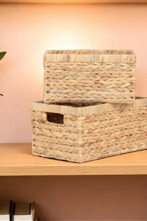 Jusqu'à Épuisement Des Stocks Panier de rangement déco en jacinthe d'eau avec poignées (lot de 2)