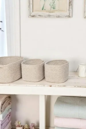 Meilleure Vente Panier de rangement en coton beige pour la maison (lot de 3)