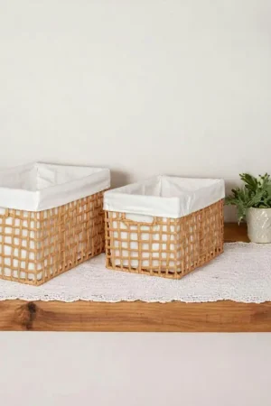 Offre Du Jour Panier de rangement avec poignées et doublure tissu (lot de 2)