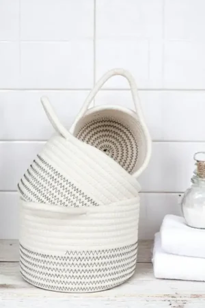 Must-Have Panier de rangement en coton avec motif zigzag noir (lot de 3)