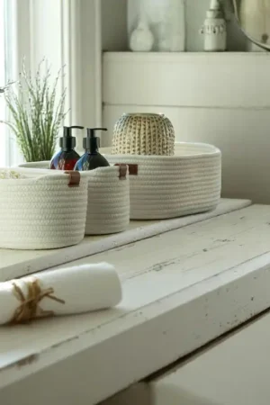 Panier de rangement en coton avec poignées marron (lot de 3) Super Prix
