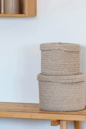 Panier de rangement rond en coton avec couvercle (lot de 2) Quantité Limitée