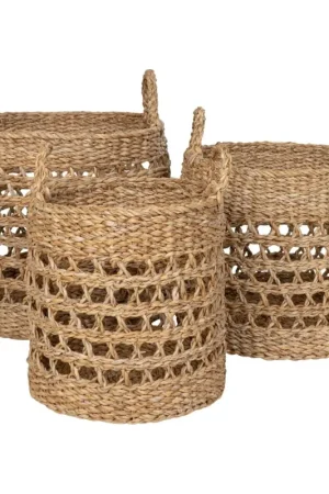 Livraison Express Panier cache-pot rond avec poignées, tressage ajouré (lot de 3)