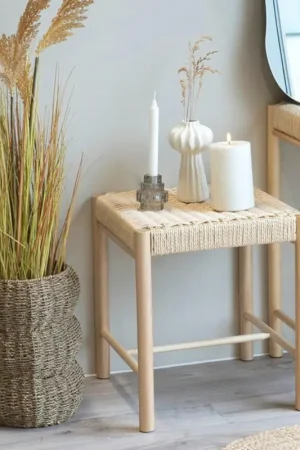Tabouret bas carré en bois clair et corde tressée TALLINN Commande En Gros