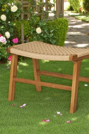 Tabouret repose-pieds en teck et fibre naturelle tressée MENDOZA Seulement Aujourd'hui