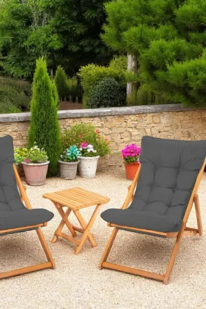 Bon Plan Salon jardin détente 2 places gris - bois et toile SORA