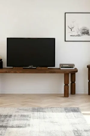 Banc TV en bois brun - pieds tournés, 140 cm BOMA Satisfait Ou Remboursé