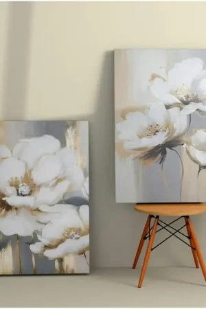 Tableau de fleurs blanches – pour décoration murale (set de 2) Offre Exclusive