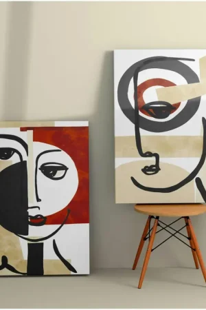 Solde Tableau abstrait visage – style minimaliste (set de 2)