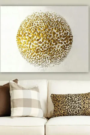 Tableau abstrait blanc et or – sphère texturée Achetez Aujourd'hui