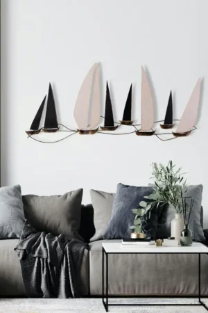 Offre Exclusive Décoration murale marine en métal – bateaux noirs et blancs