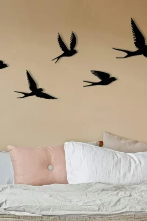 Retour Gratuit Décoration murale métal noir – envolée d'oiseaux (lot de 5)