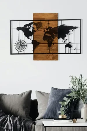 Nouvelle Collection Décoration murale en métal et bois – planisphère