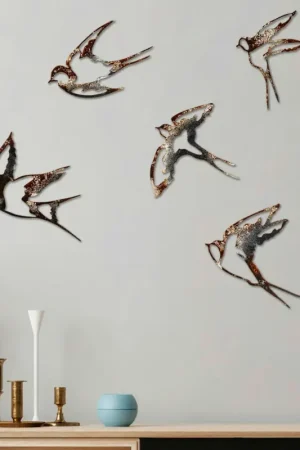 Offre Du Jour Décoration murale oiseaux en métal mordoré (lot de 5)
