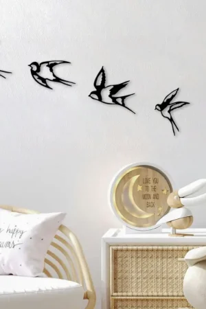 Affaire À Saisir Décoration murale en métal noir – hirondelles (lot de 5)
