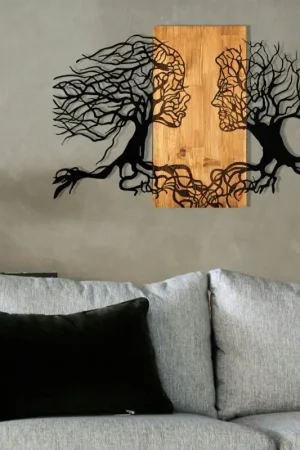 Expédié Aujourd'hui Décoration murale chambre – visages stylisés métal et bois