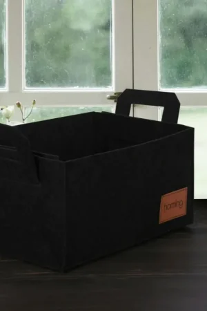 Panier de rangement noir en feutrine – avec poignées Commander Maintenant