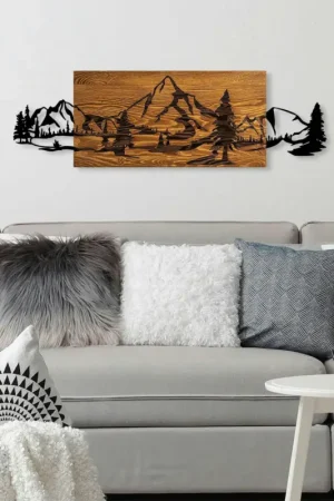 Jusqu'à Épuisement Des Stocks Décoration murale en métal et bois – paysage de montagne