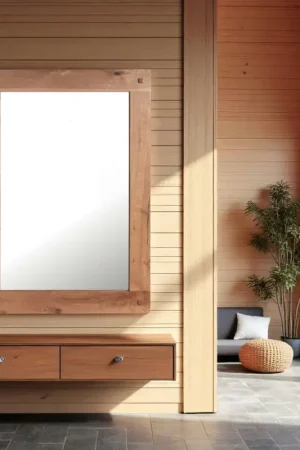 Acheter Direct Miroir mural en bois naturel avec cadre épais - 110 cm FJORD