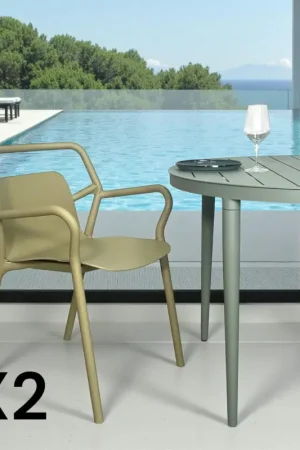 Satisfait Ou Remboursé Chaise de jardin design kaki, empilable (lot de 2) PINETO