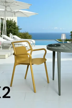 Chaise de jardin design jaune, empilable (lot de 2) PINETO Authentique