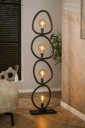 Lampadaire salon noir – forme galet, 4 ampoules TRIBECA Commander Maintenant