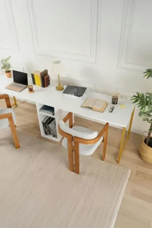 Bureau double blanc avec rangement central intégré MARFA Quantité Limitée