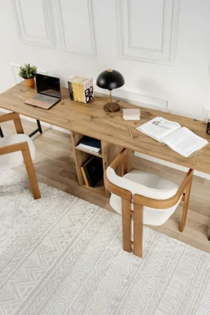 Bureau double avec rangement central - plateau effet pin MARFA Usine Directe