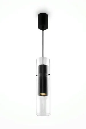 Affaire À Saisir Suspension design verre – cylindre noir et transparent TAVA