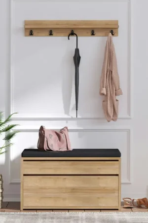 Petit Prix Banquette entrée noire avec rangement et portemanteau MARFA