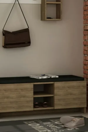 Banc d'entrée effet chêne avec rangement chaussures MARFA Prix Choc