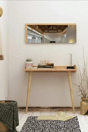 Console bureau effet chêne avec miroir rectangulaire MARFA Commande En Gros