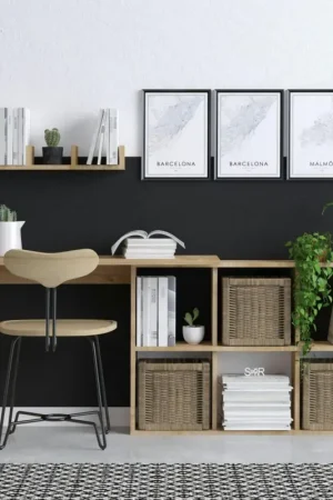 Produit De Marque Bureau avec rangement cubes et étagère - effet chêne MARFA