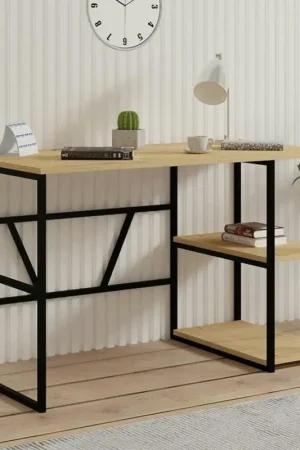 Bureau noir avec rangement - finition effet chêne JENA Commander Vite