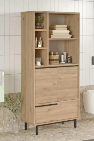 Meuble salle de bains moderne effet bois - 3 portes JENA Livraison Express