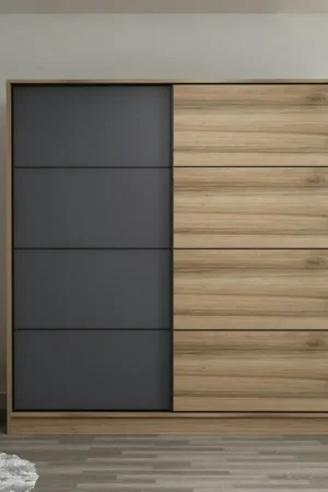 Armoire portes coulissantes effet bois, 1 face grise BYRON Top Vente