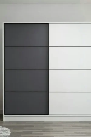 Armoire penderie moderne blanc et gris L. 180 cm BYRON Acheter En Ligne