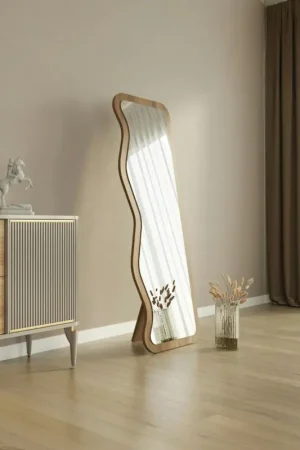 Acheter Direct Miroir plein pied moderne 160 cm - ondulations effet noyer CODY