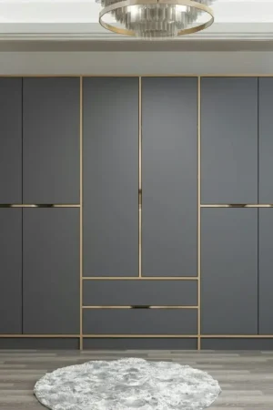 Armoire dressing chambre effet bois & gris 277 cm BYRON Remise