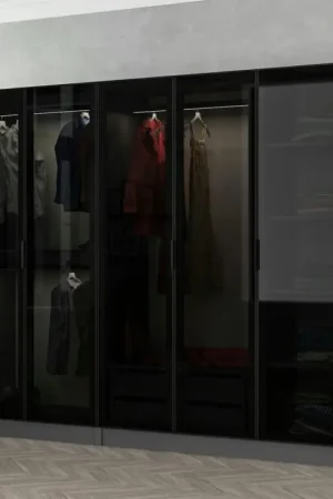 Armoire dressing design gris 5 portes verre H 190 cm BYRON Quantité Limitée