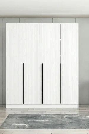 Dernier Modèle Armoire penderie blanche rainurée moderne H 210 cm BYRON