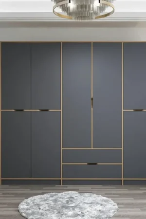 Armoire dressing chambre effet bois, 8 portes grises BYRON Seulement Aujourd'hui