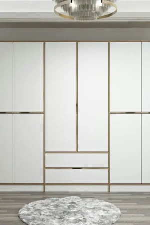 Armoire dressing chambre effet bois & blanc 277 cm BYRON Commander Maintenant