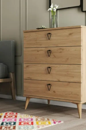 Commode de chambre 4 tiroirs effet bois clair MARFA Produit De Marque